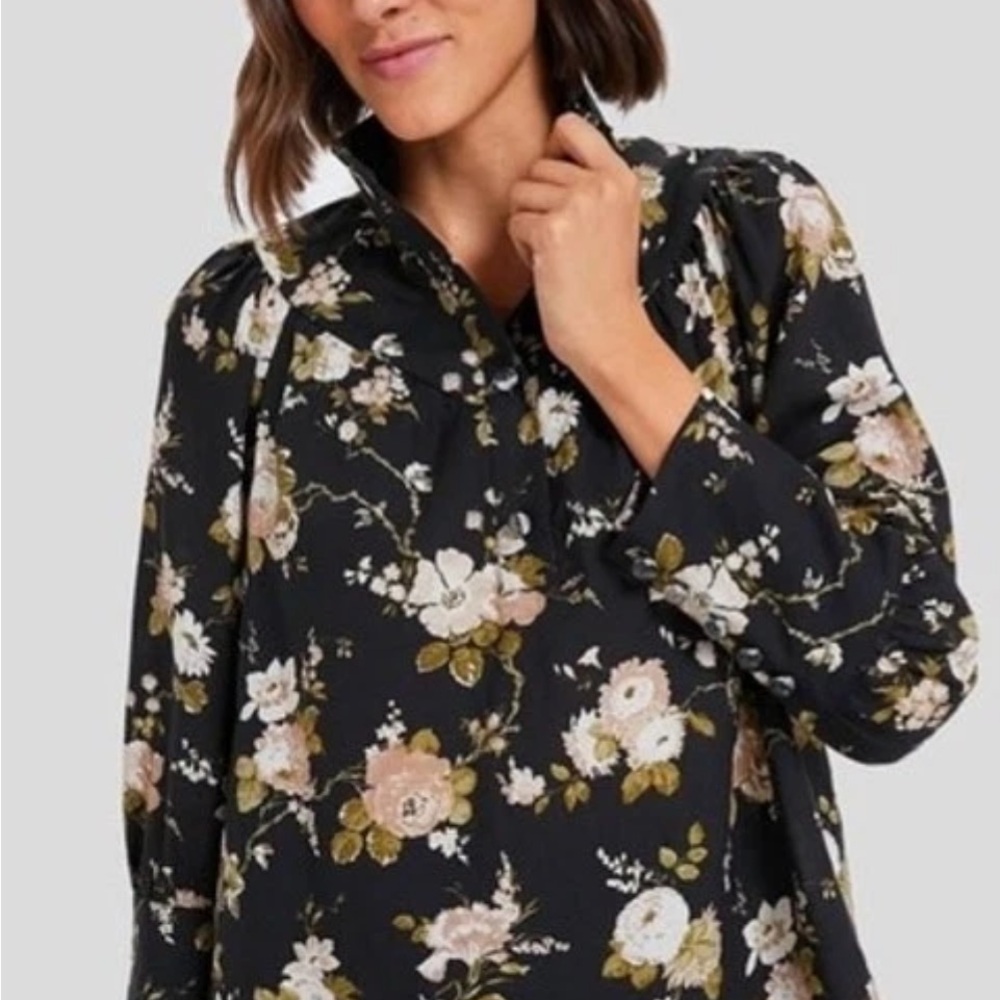 Tuckernuck Midnight Garden Black Carrigan Floral Blouse large